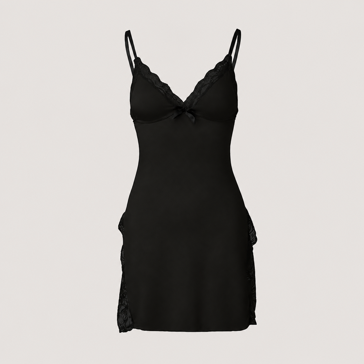 Women Lace Trim Cami Sleep Dress With Side Slit