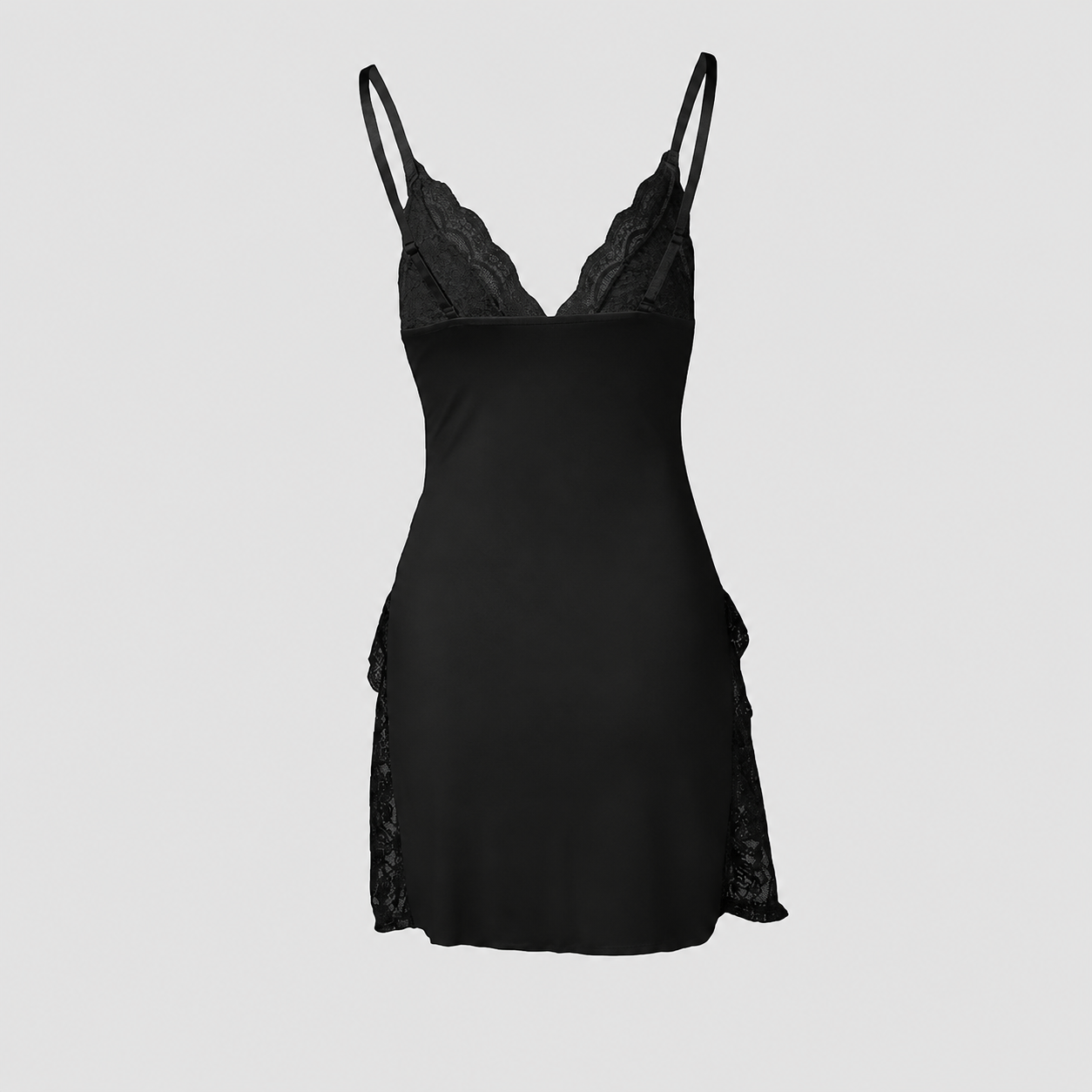 Women Lace Trim Cami Sleep Dress With Side Slit