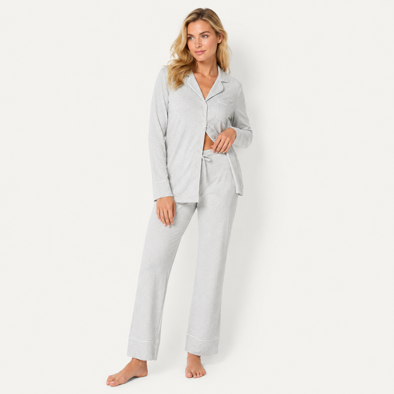 Long Sleeve Modal Pajama Set With Full Length Bottom Loungewear For Women