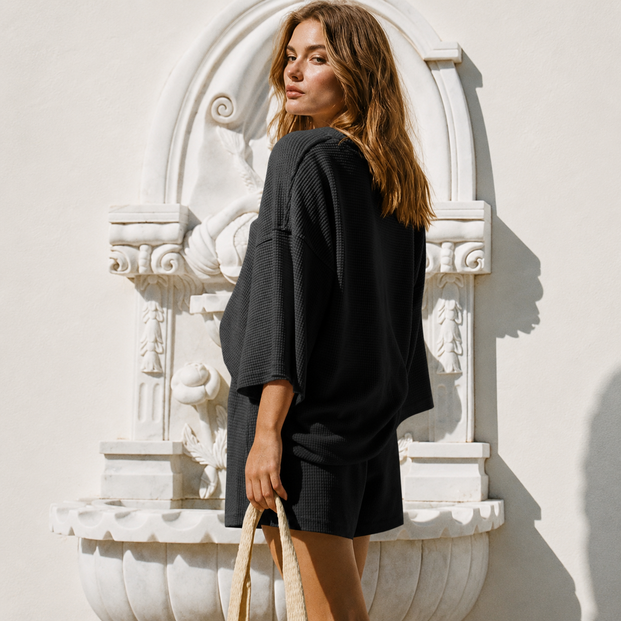 2 Piece Lounge Set With 3/4 Sleeve Top And Shorts For Women