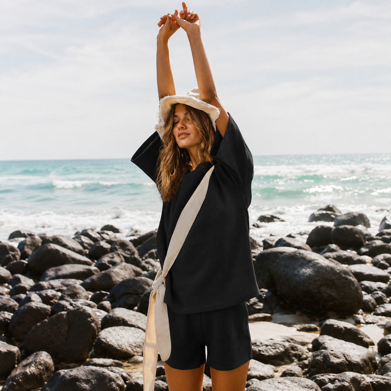 2 Piece Lounge Set With 3/4 Sleeve Top And Shorts For Women