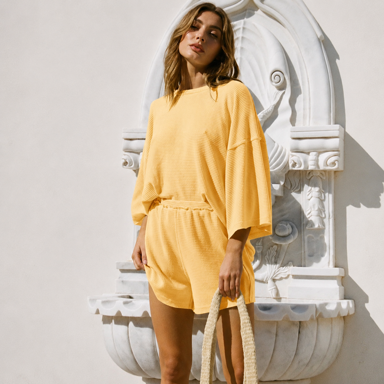2 Piece Lounge Set With 3/4 Sleeve Top And Shorts For Women