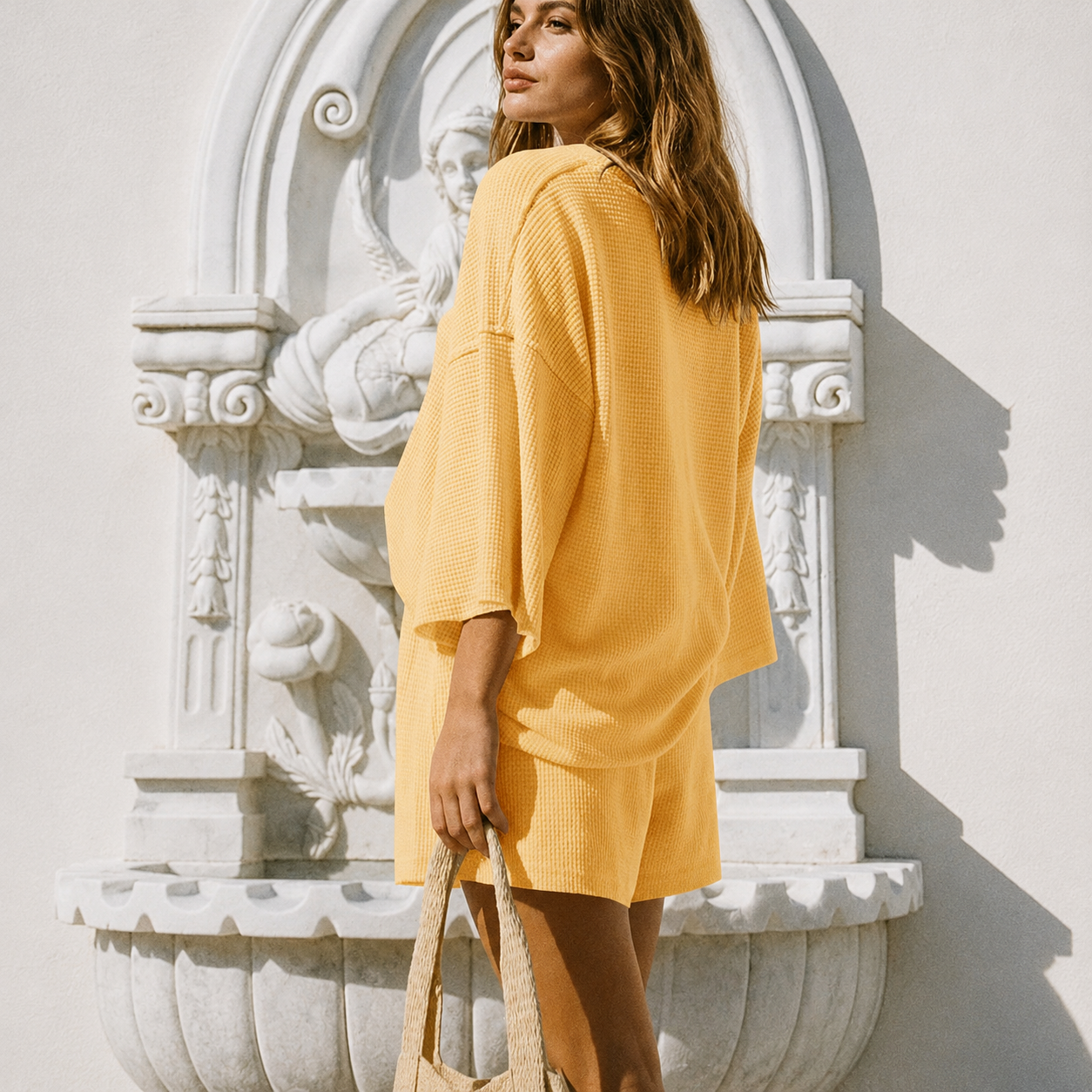2 Piece Lounge Set With 3/4 Sleeve Top And Shorts For Women