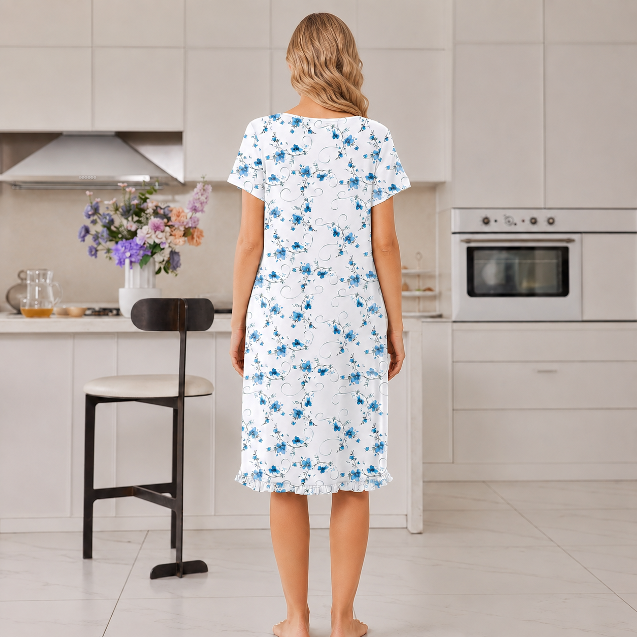 Short Sleeve Nightgown With Pockets For Women
