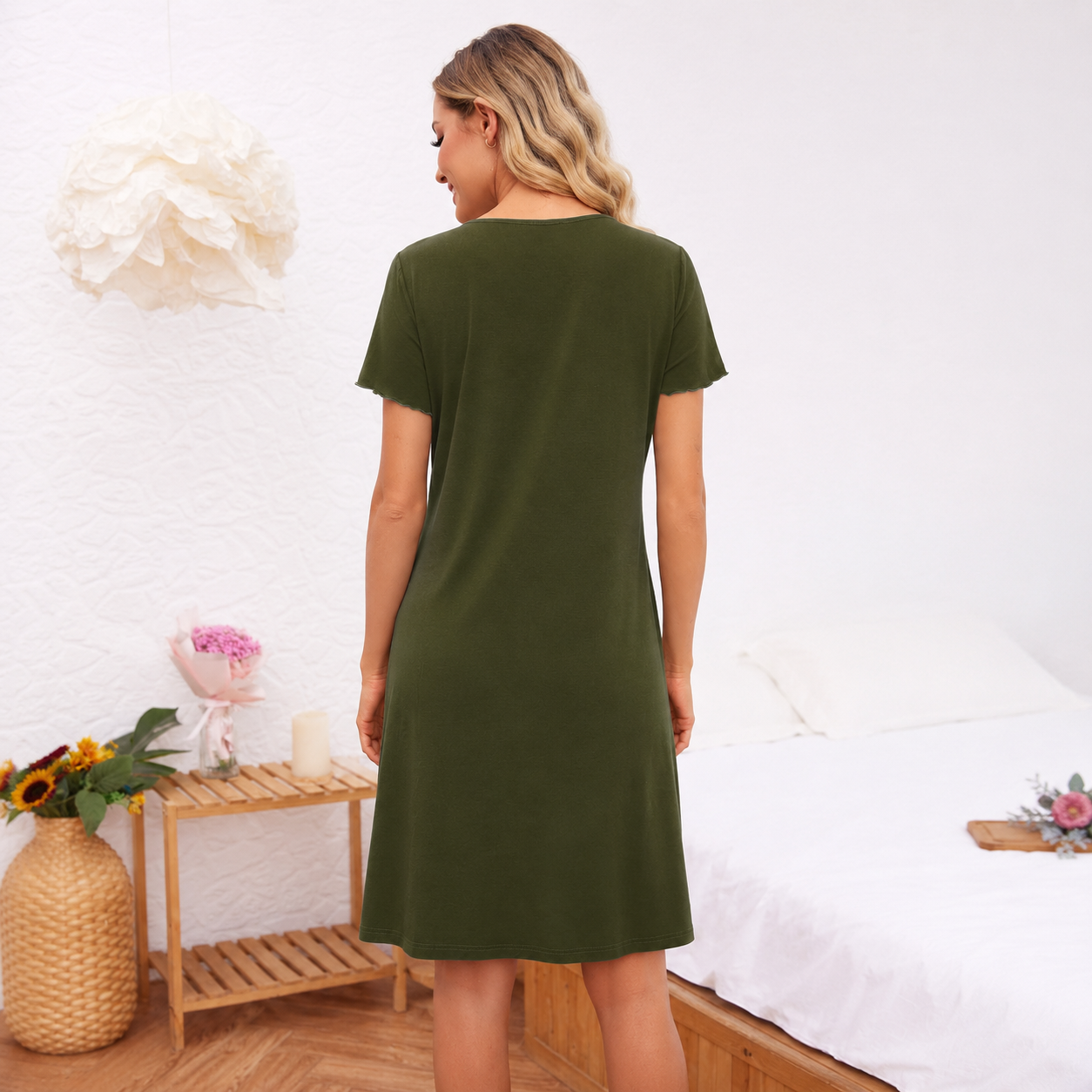 Short Sleeve Lounge Sleepwear Dress For Women