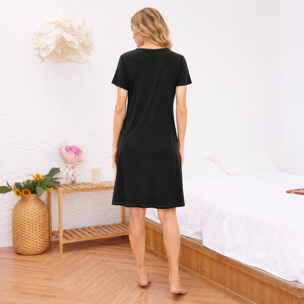 Short Sleeve Lounge Sleepwear Dress For Women
