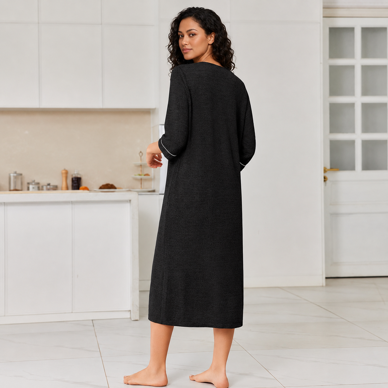 Lightweight Housecoat Robe With Zipper And Pockets For Women