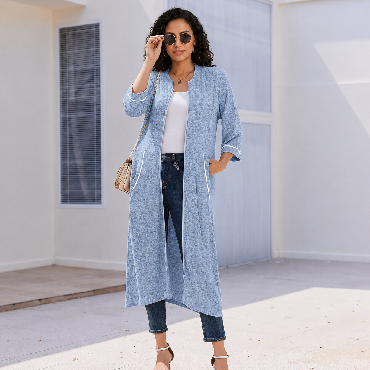 Lightweight Housecoat Robe With Zipper And Pockets For Women