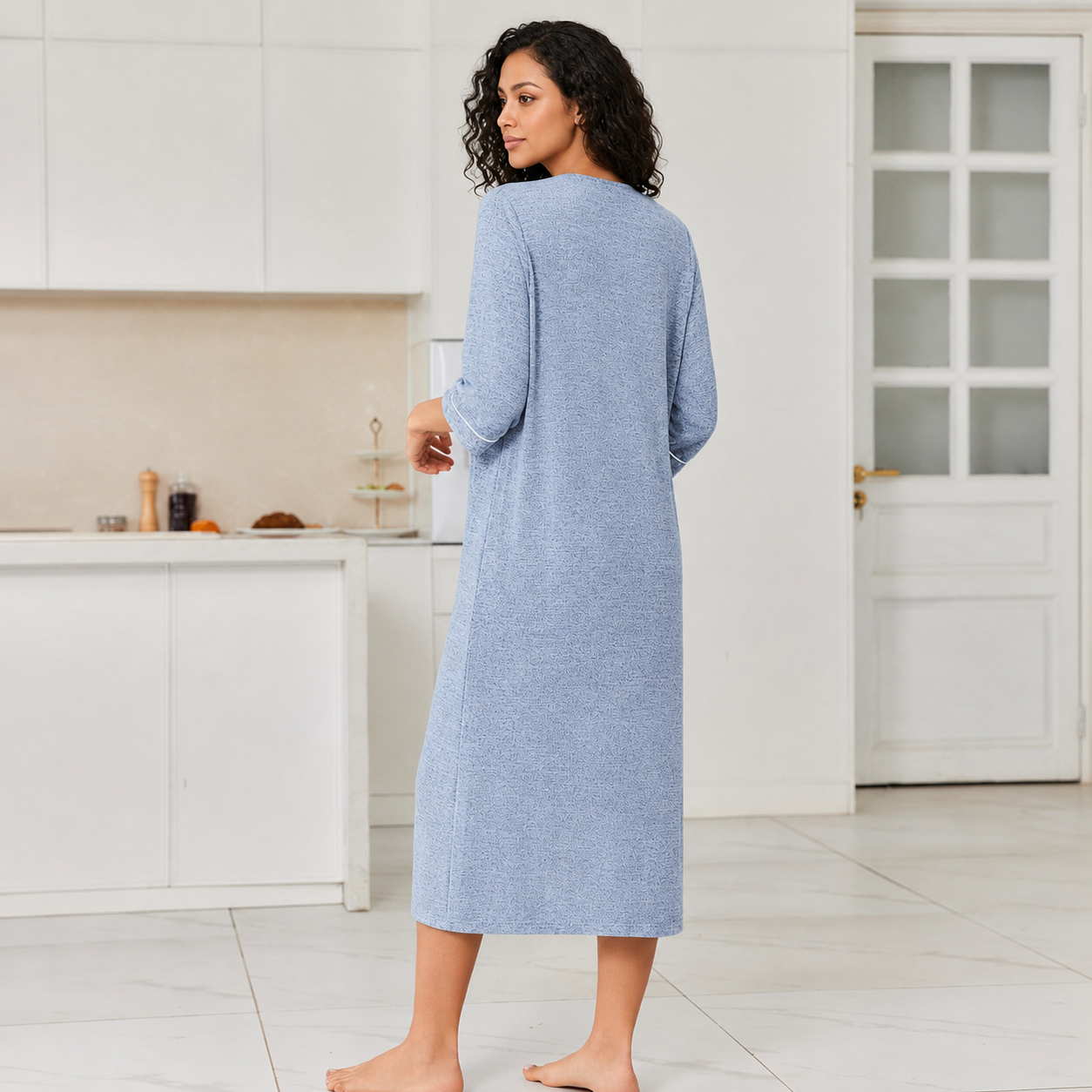 Lightweight Housecoat Robe With Zipper And Pockets For Women