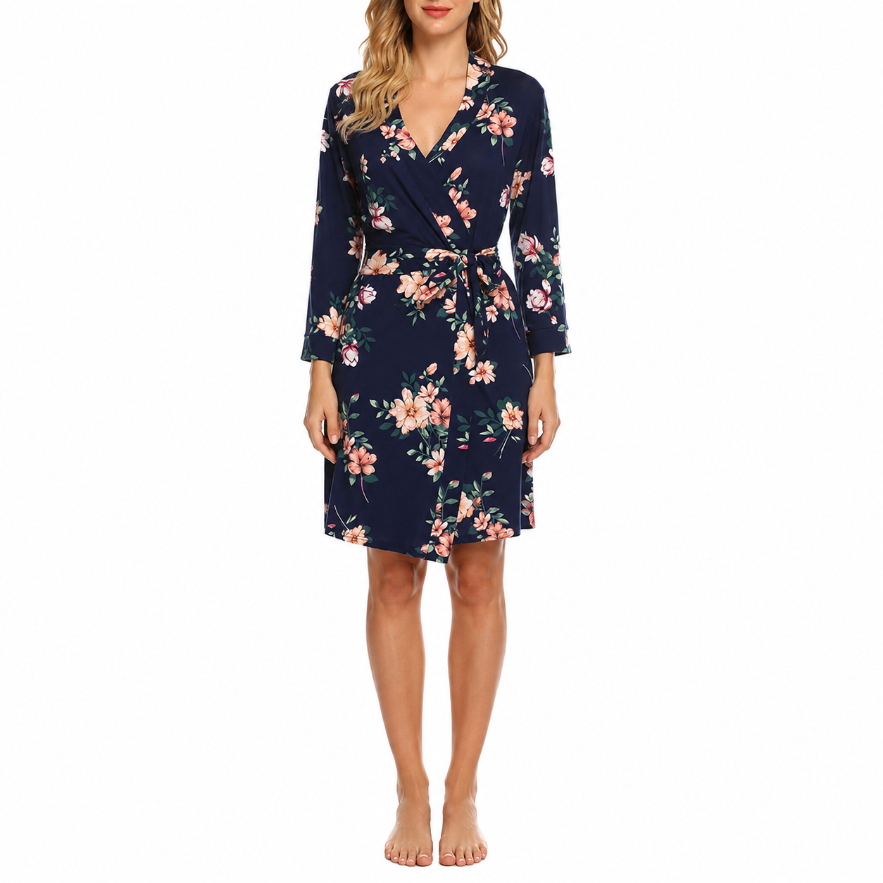 Lightweight Knit Sleepwear Robe With Wrap Style Front Closure
