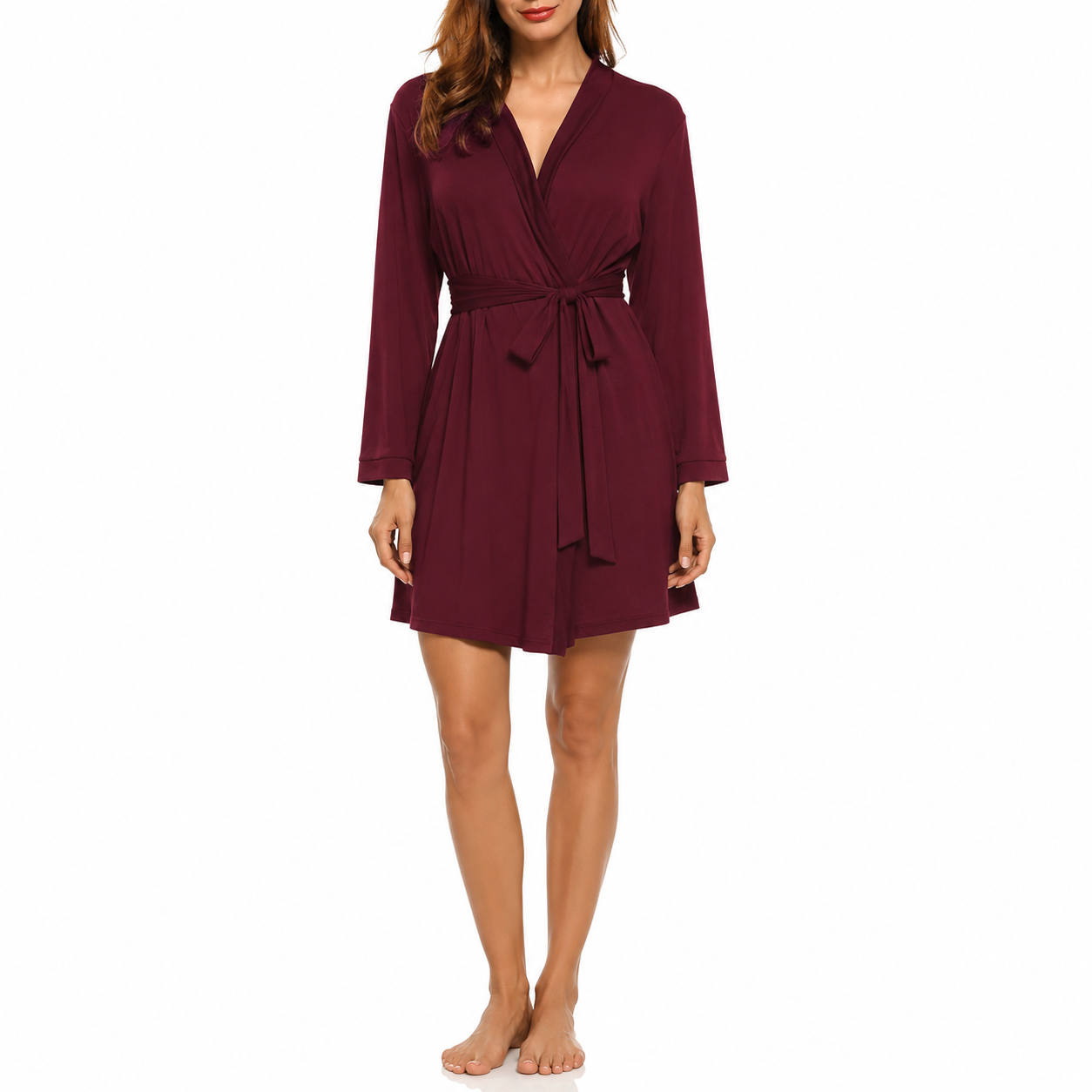Lightweight Knit Sleepwear Robe With Wrap Style Front Closure