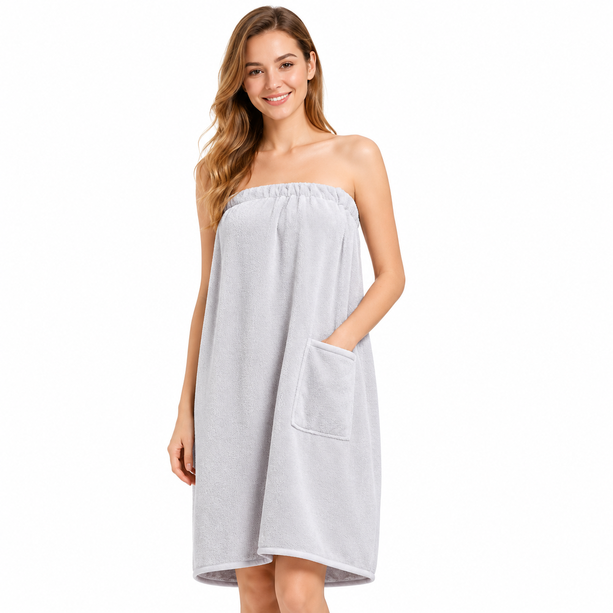 Lightweight Post Shower Wrap Robe With Side Pocket Design