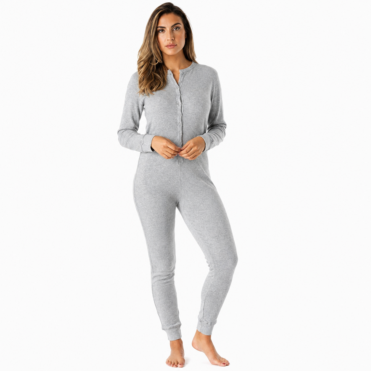 Thermal Henley Onesie Union Suit For Women