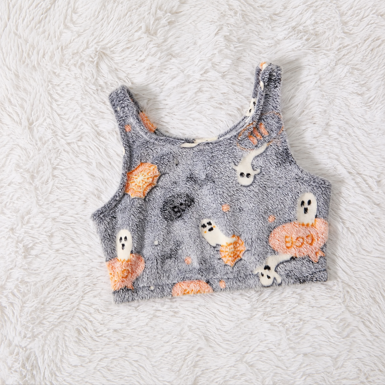 Halloween Theme Flannel Tank Top And Elastic Waist Shorts Set For Women