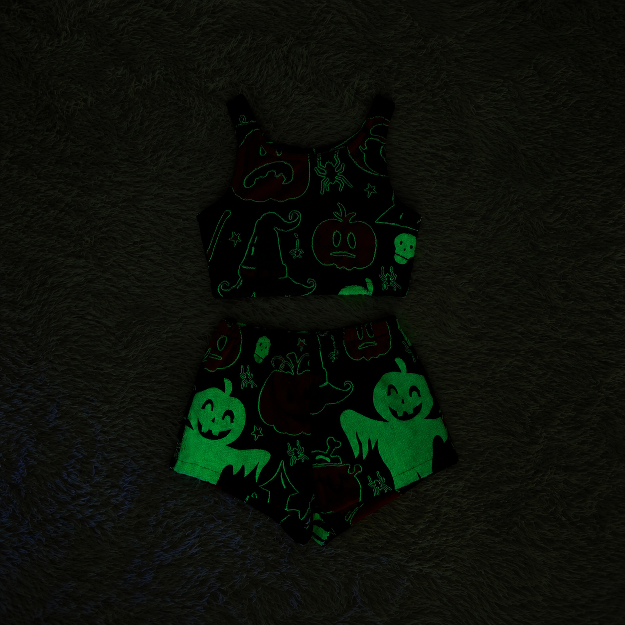 Halloween Theme Flannel Tank Top And Elastic Waist Shorts Set For Women