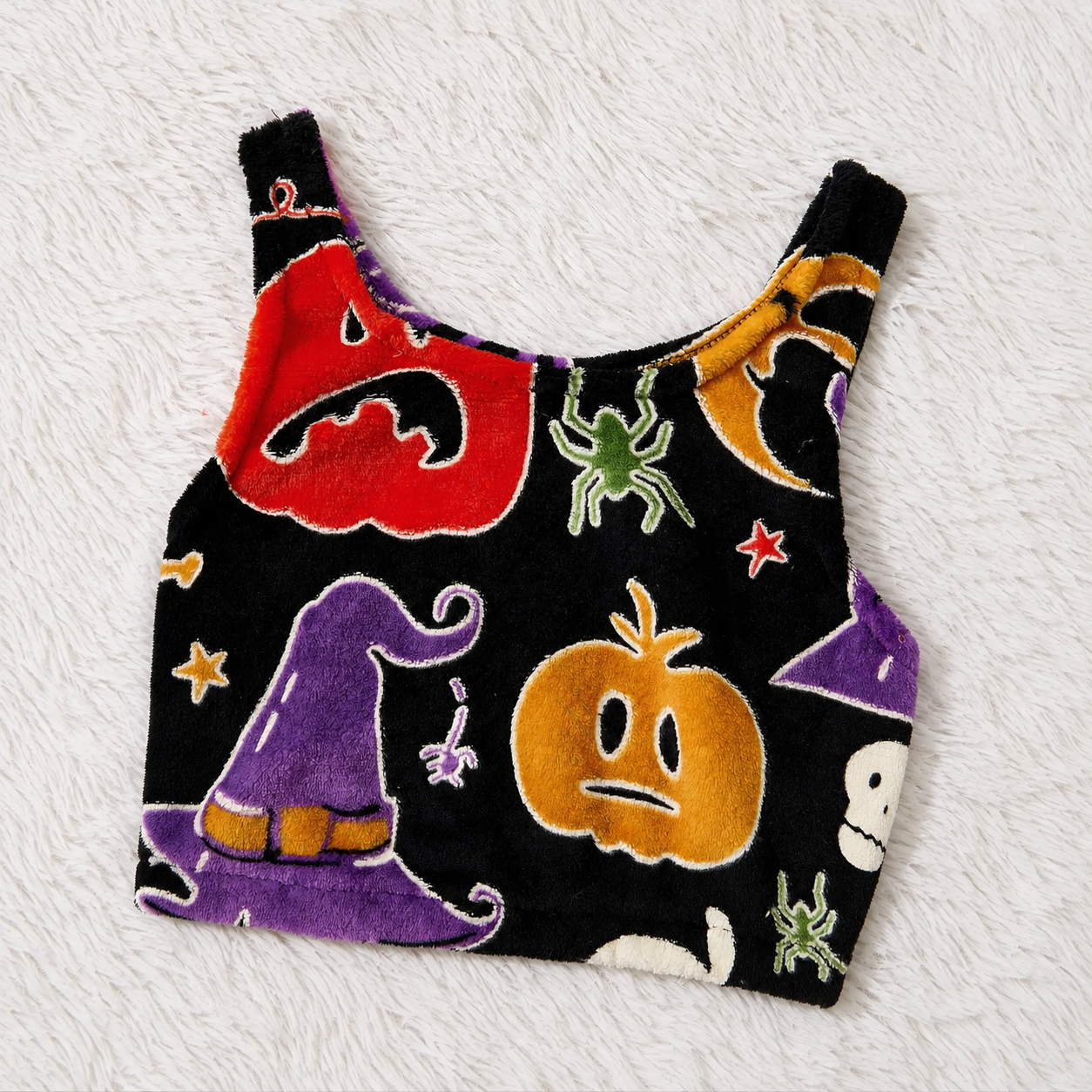 Halloween Theme Flannel Tank Top And Elastic Waist Shorts Set For Women