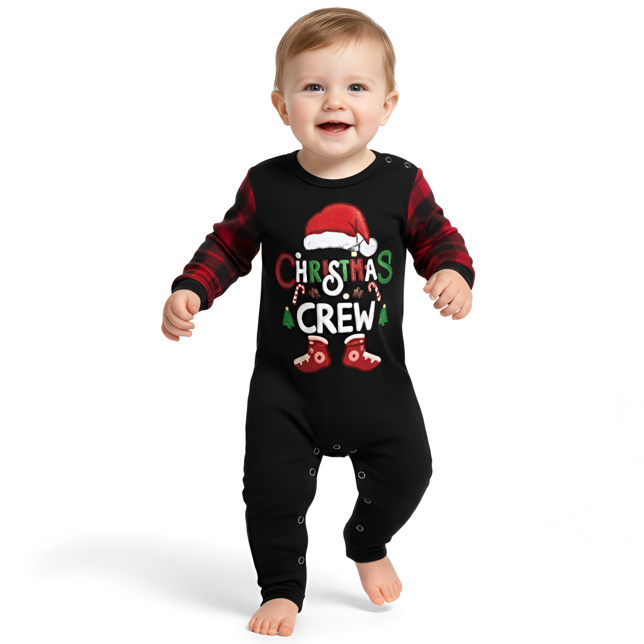 Christmas Crew Black Plaid Family Matching Pajama Sets