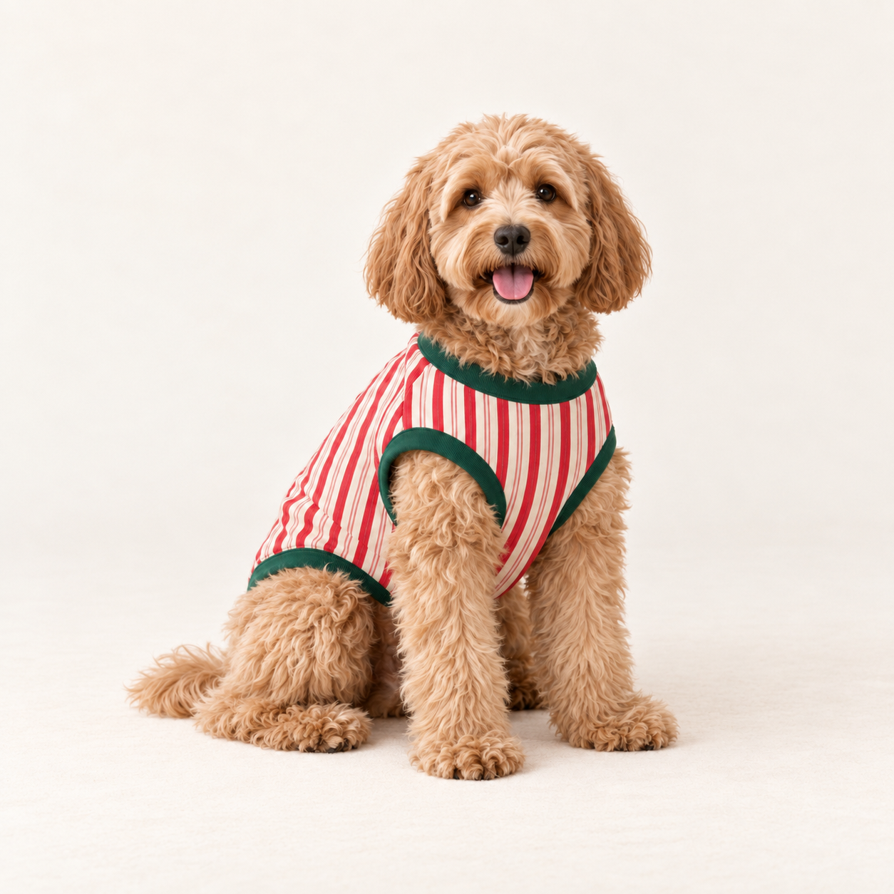 Christmas Family Matching Pajama Set with Red Candy Cane Stripe Print and Green Trim for Women, Men, Kids, Baby and Dog