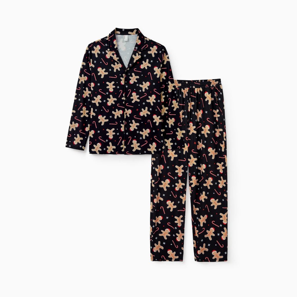 Christmas Gingerbread Print Matching Family Pajama Set With Festive Socks