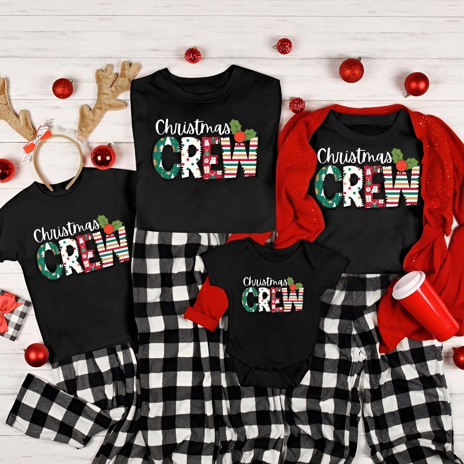 Christmas Crew Text Printed Family Matching Shirts-Original Pajamas