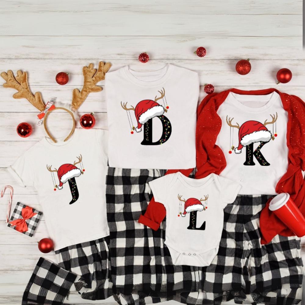 Christmas Family Matching Initial Printed Tees-Original Pajamas