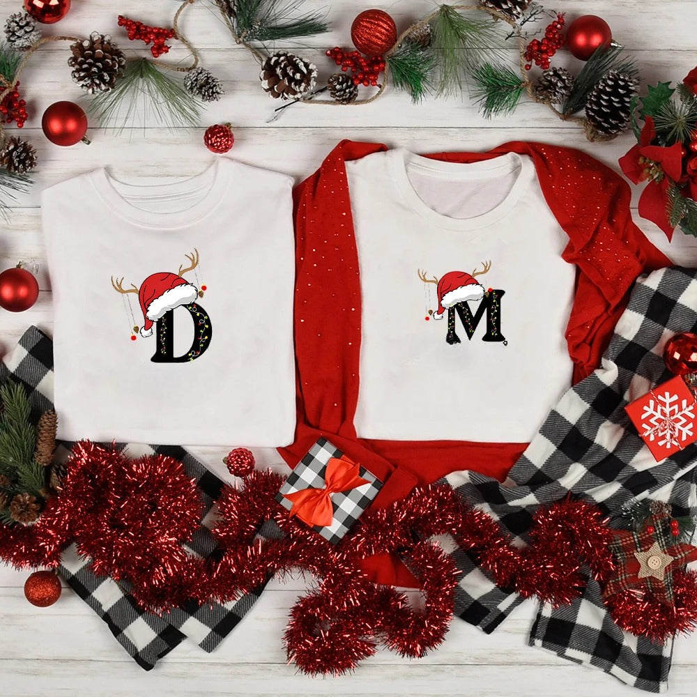 Christmas Family Matching Initial Printed Tees-Original Pajamas