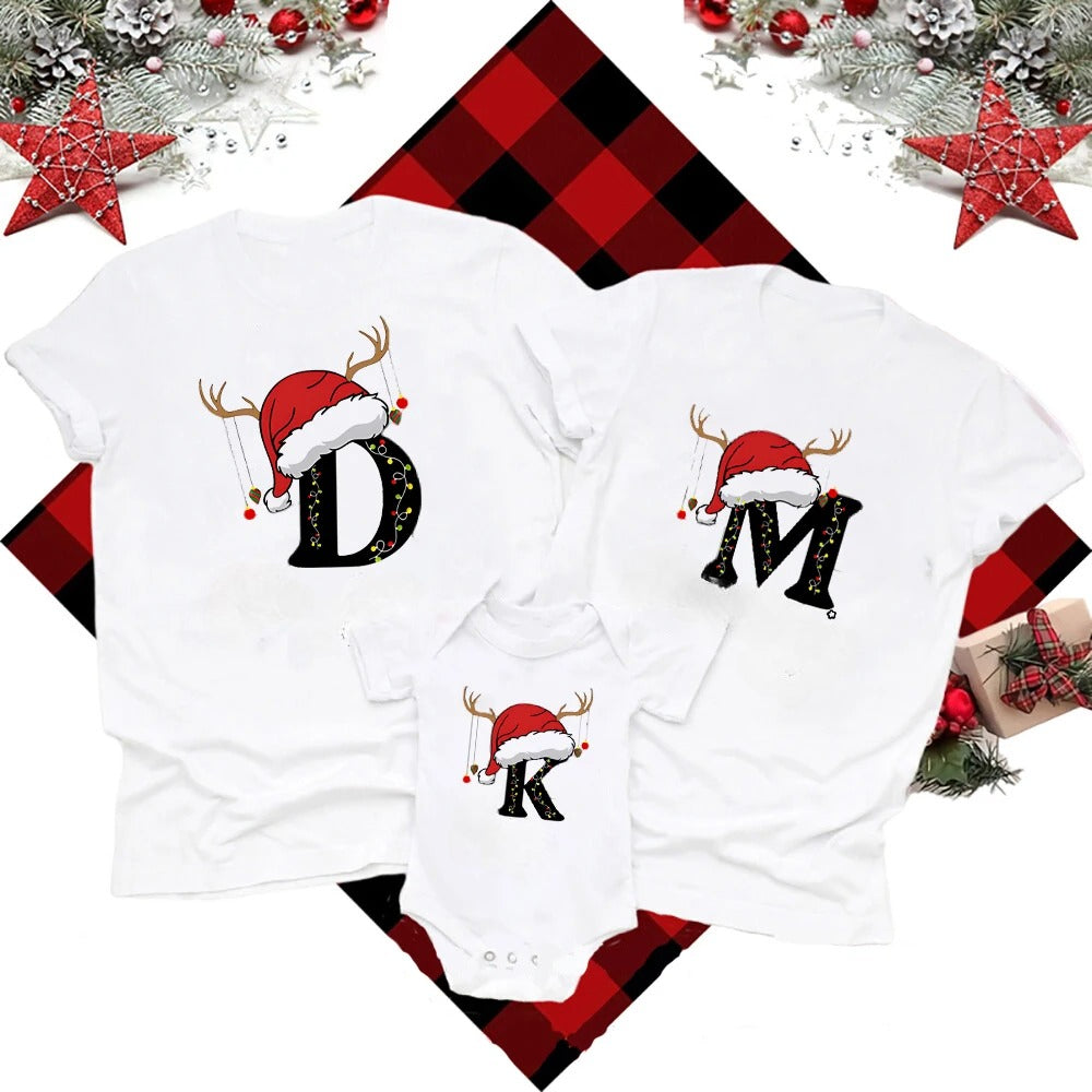 Christmas Family Matching Initial Printed Tees-Original Pajamas