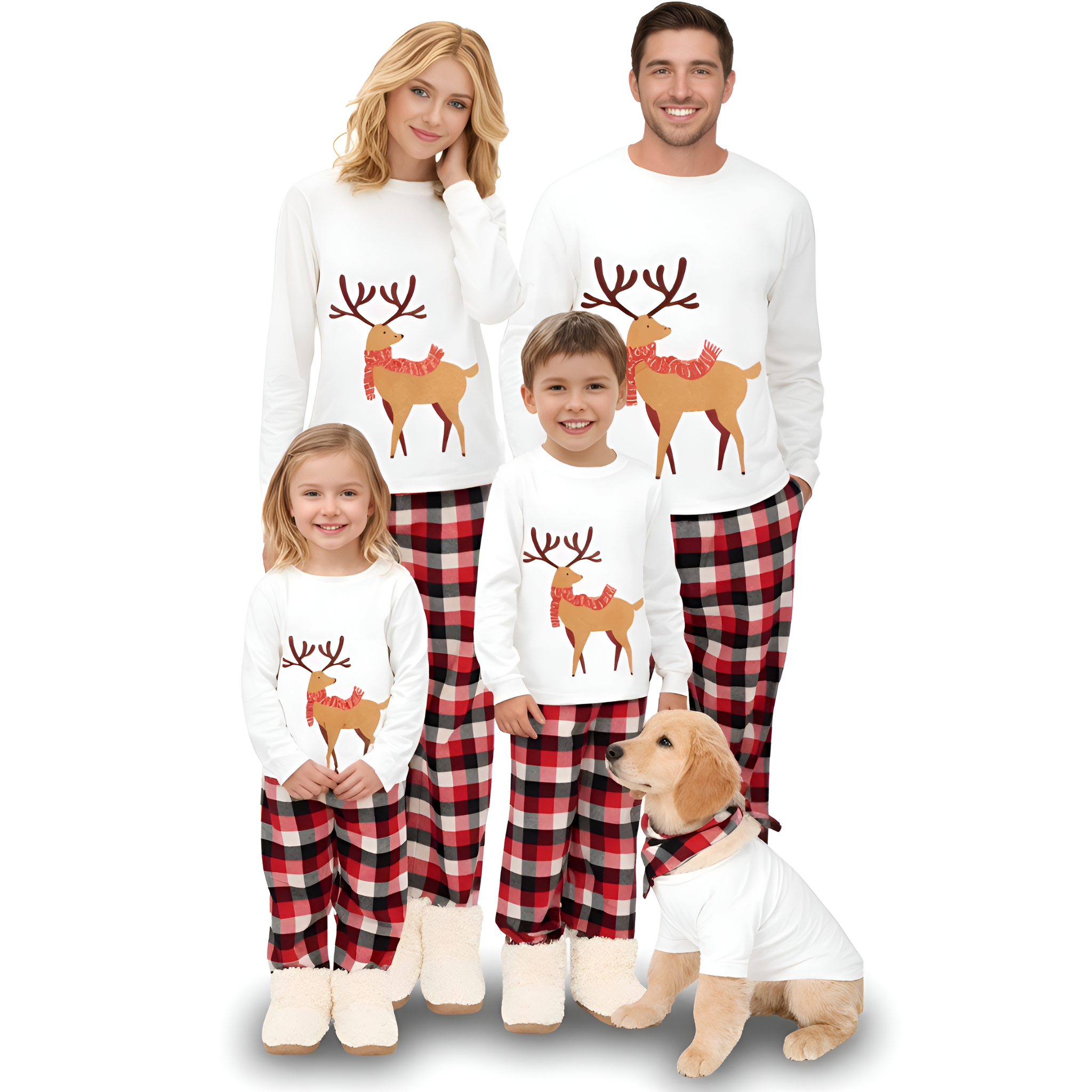 Classic Reindeer Plaid Family Christmas Pajama Set