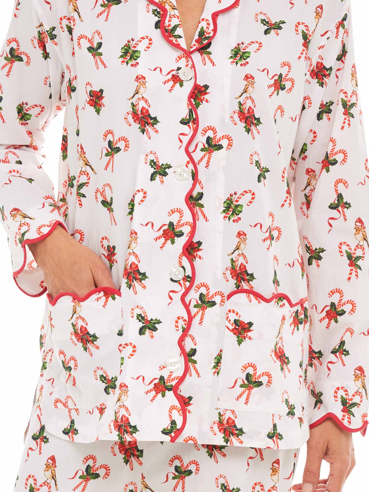 Floral Print Pajama Set With Ruffled Trim-Original Pajamas