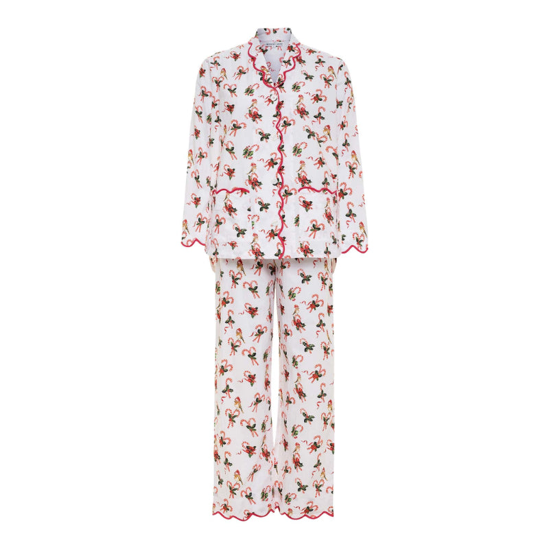 Floral Print Pajama Set With Ruffled Trim-Original Pajamas