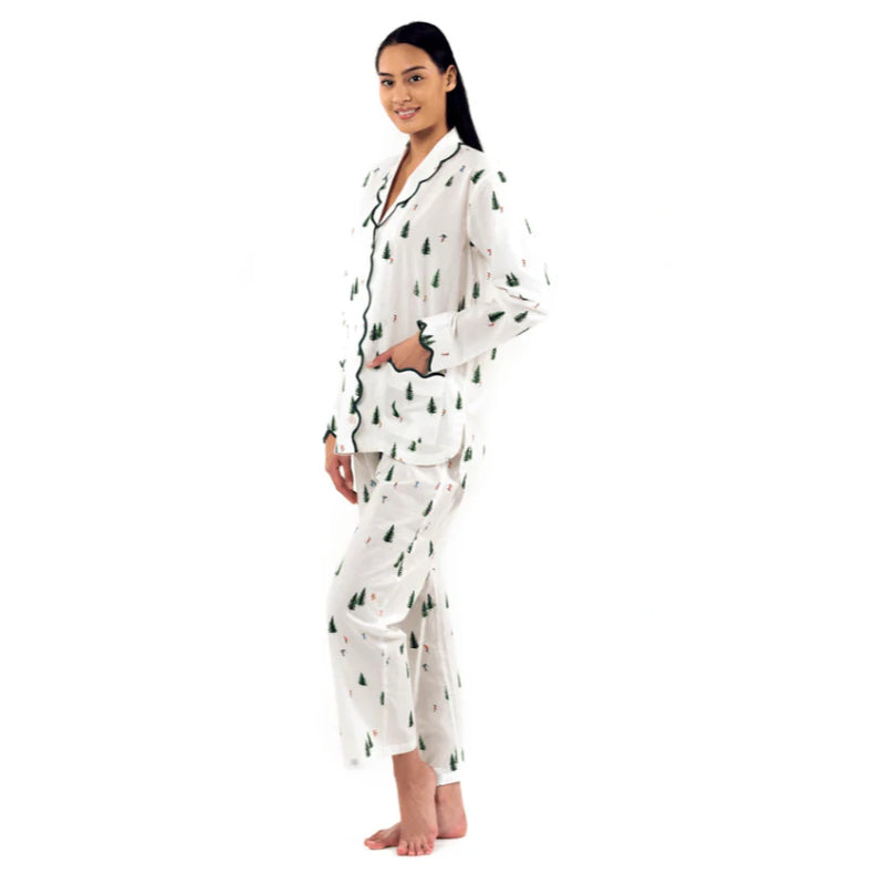 Floral Print Pajama Set With Ruffled Trim-Original Pajamas