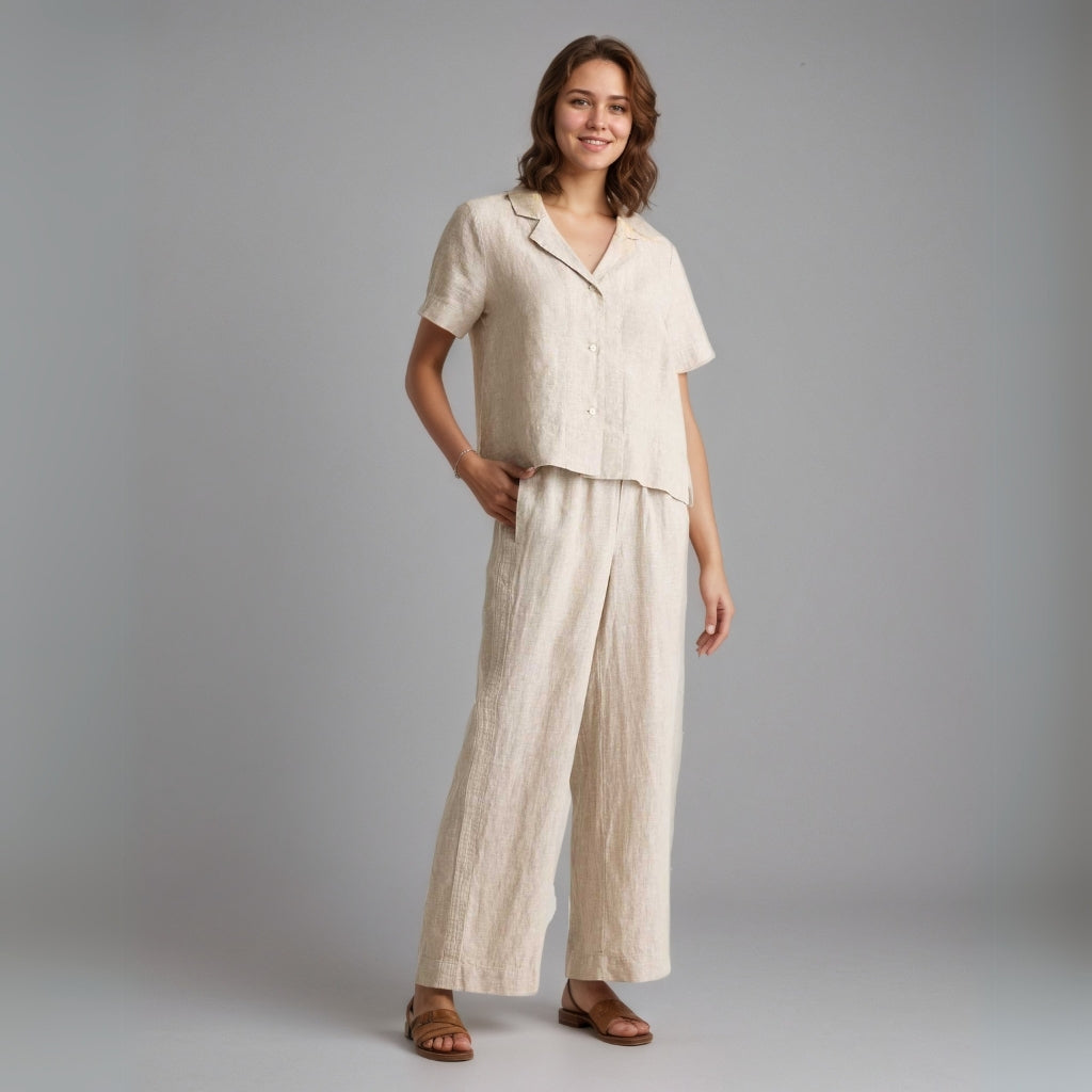 100% European Linen Wide Leg Pants-Original Pajamas