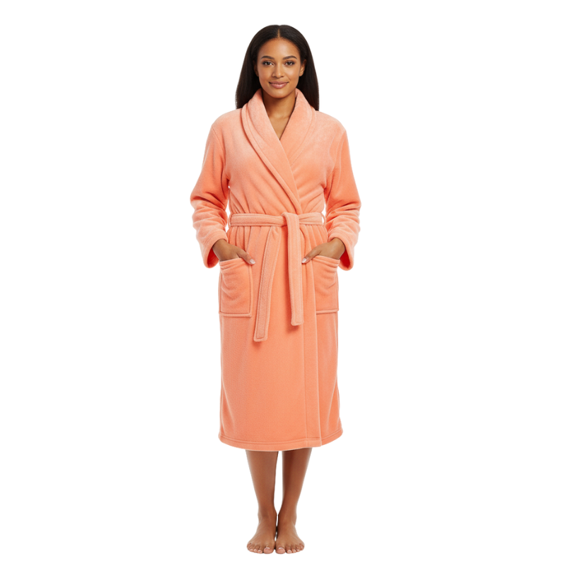Warm Plush Fleece Kimono Style Long Bathrobe
