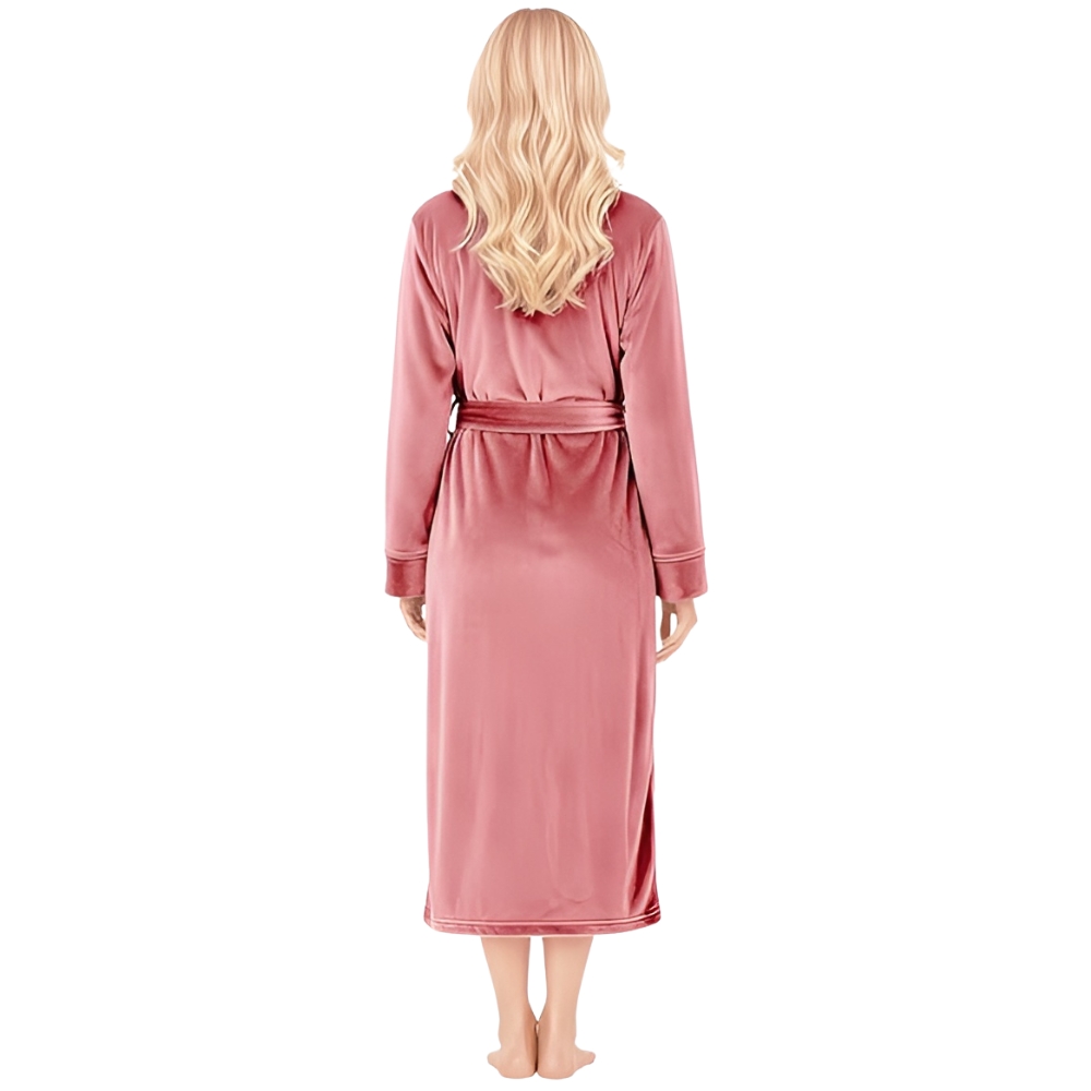 Plush Fleece Long Bath Robe With Shawl Collar And Belt For Women