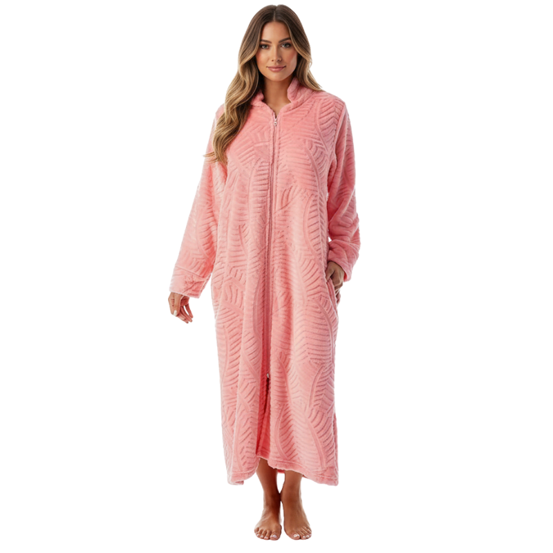 Plush Front Zipper Robe For Women