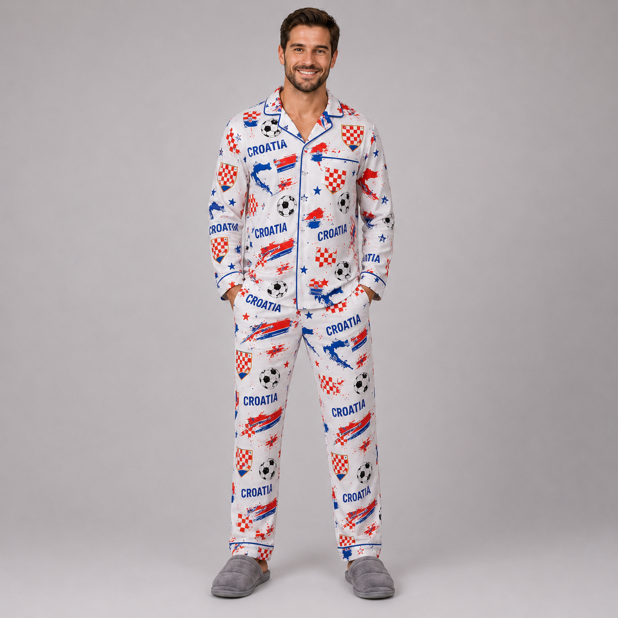 World Cup 2026 Croatia Football Themed All Over Printed Matching Pajama Set