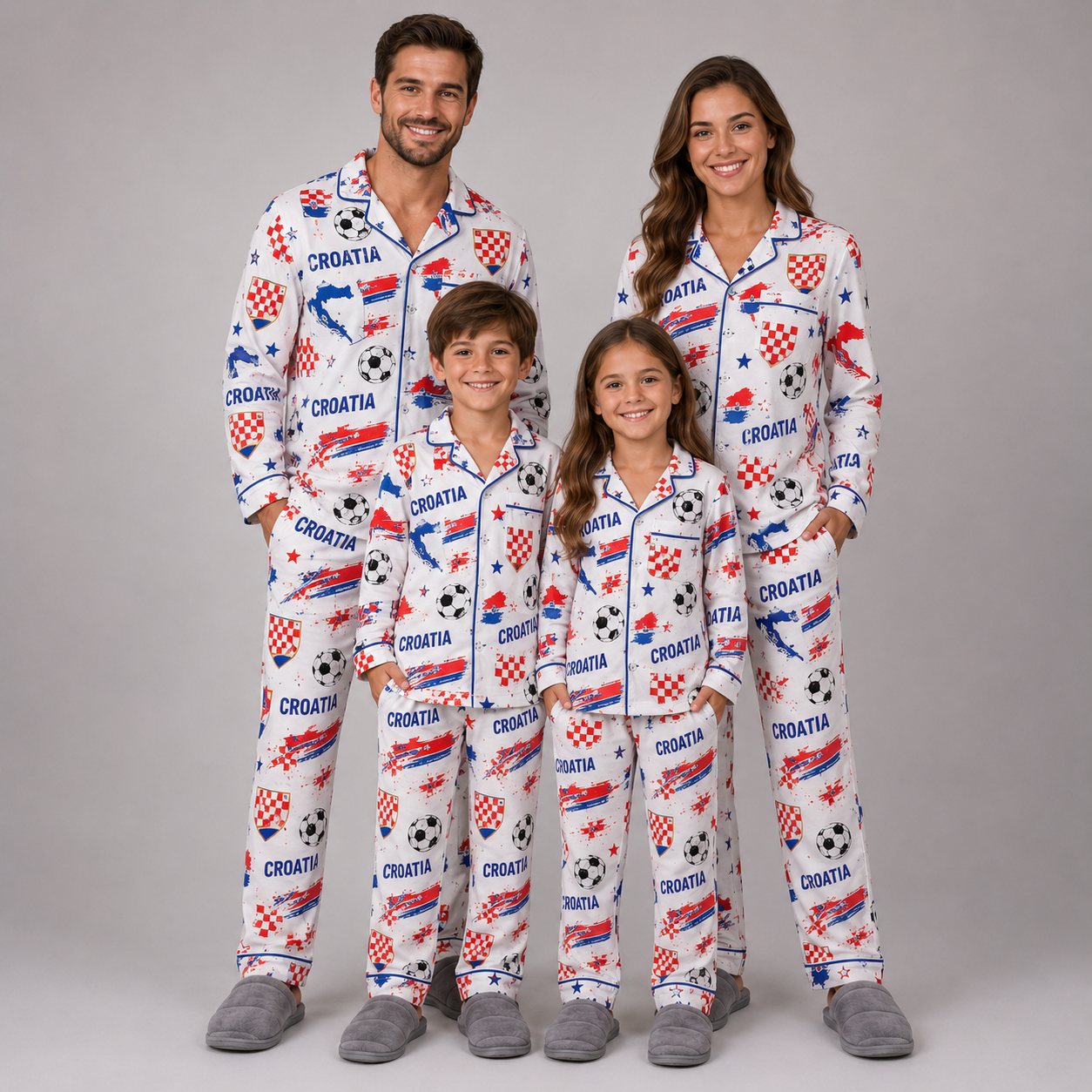 World Cup 2026 Croatia Football Themed All Over Printed Matching Pajama Set