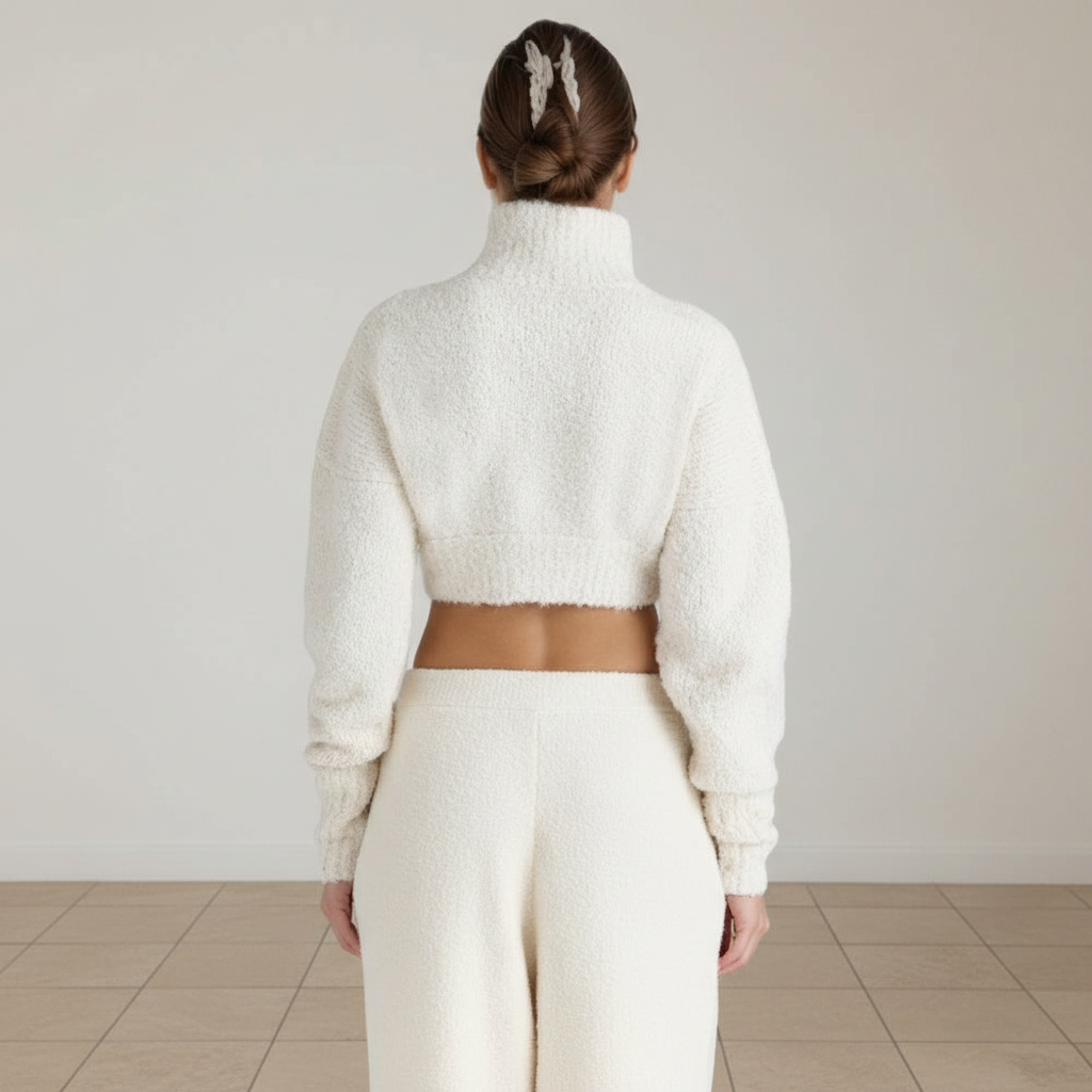 Cropped Boucle Wool Knit Sweater And Pant Set