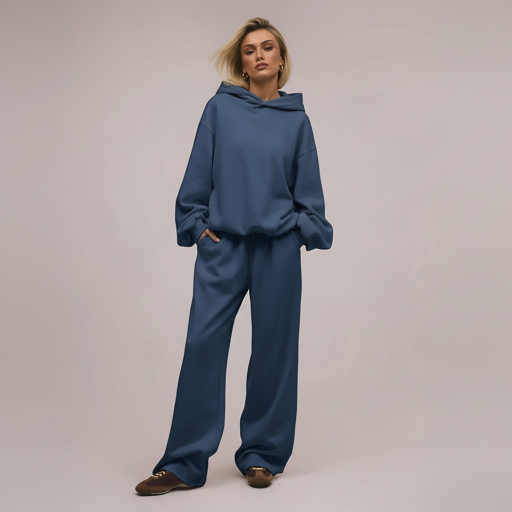 Two Piece Oversized Hoodie And Loose Fit Sweatpants Set With Pockets For Women