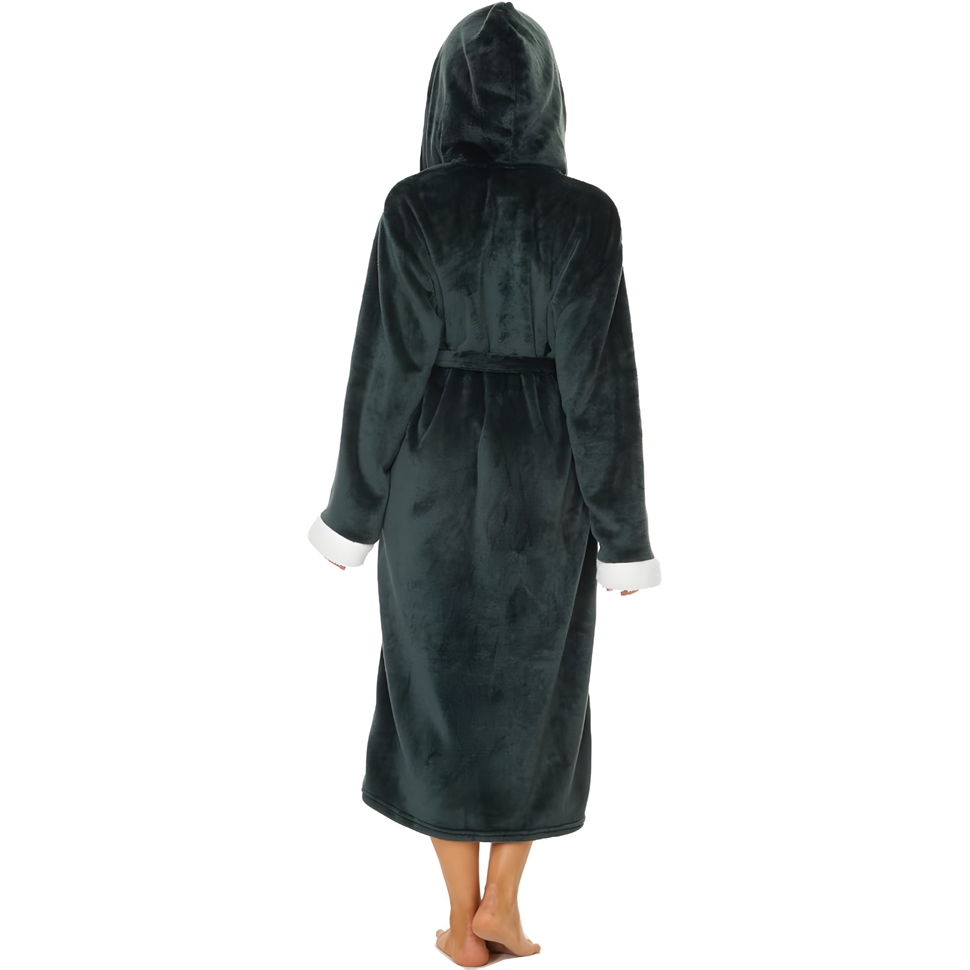 Soft Fleece Hooded Long Bathrobe For Women Home Lounge