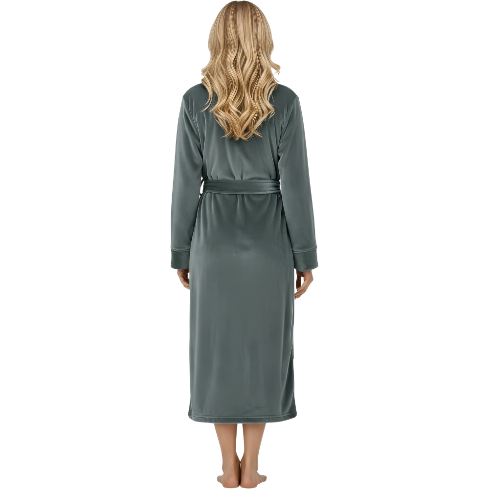 Plush Fleece Long Bath Robe With Shawl Collar And Belt For Women