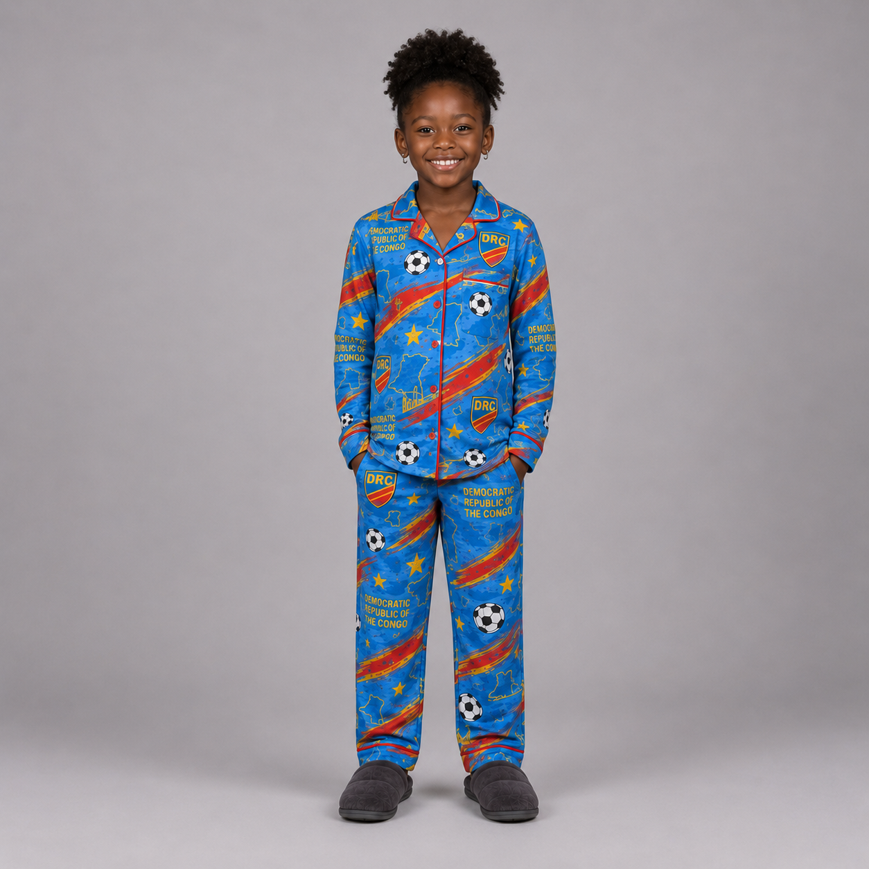 World Cup 2026 Democratic Republic Of The Congo Football Themed All Over Printed Matching Pajama Set