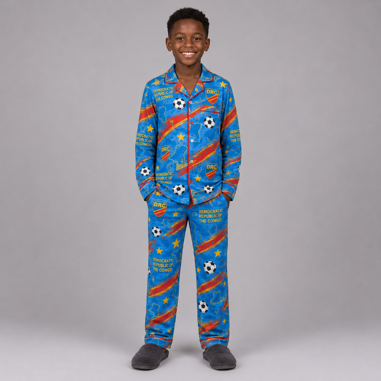 World Cup 2026 Democratic Republic Of The Congo Football Themed All Over Printed Matching Pajama Set