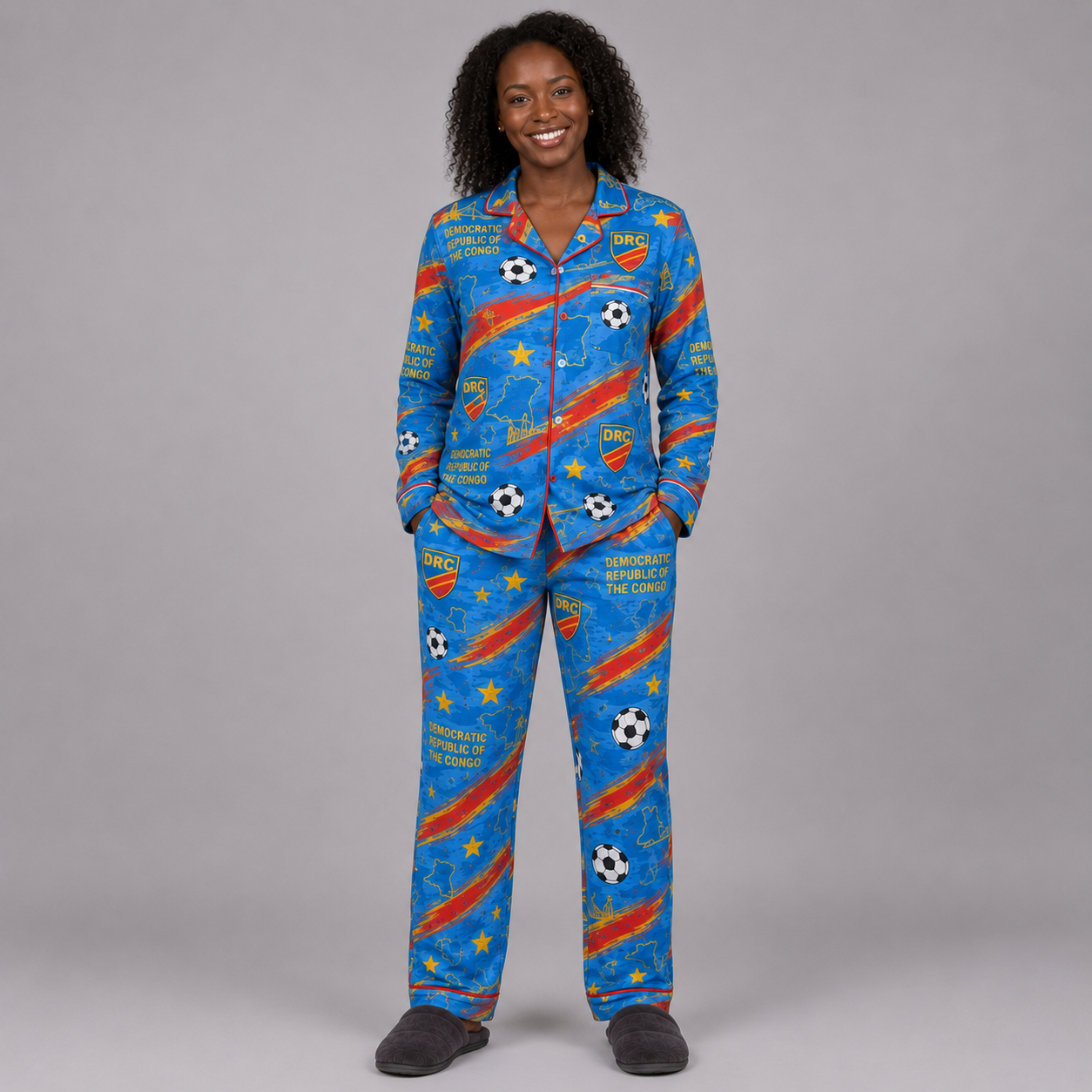 World Cup 2026 Democratic Republic Of The Congo Football Themed All Over Printed Matching Pajama Set