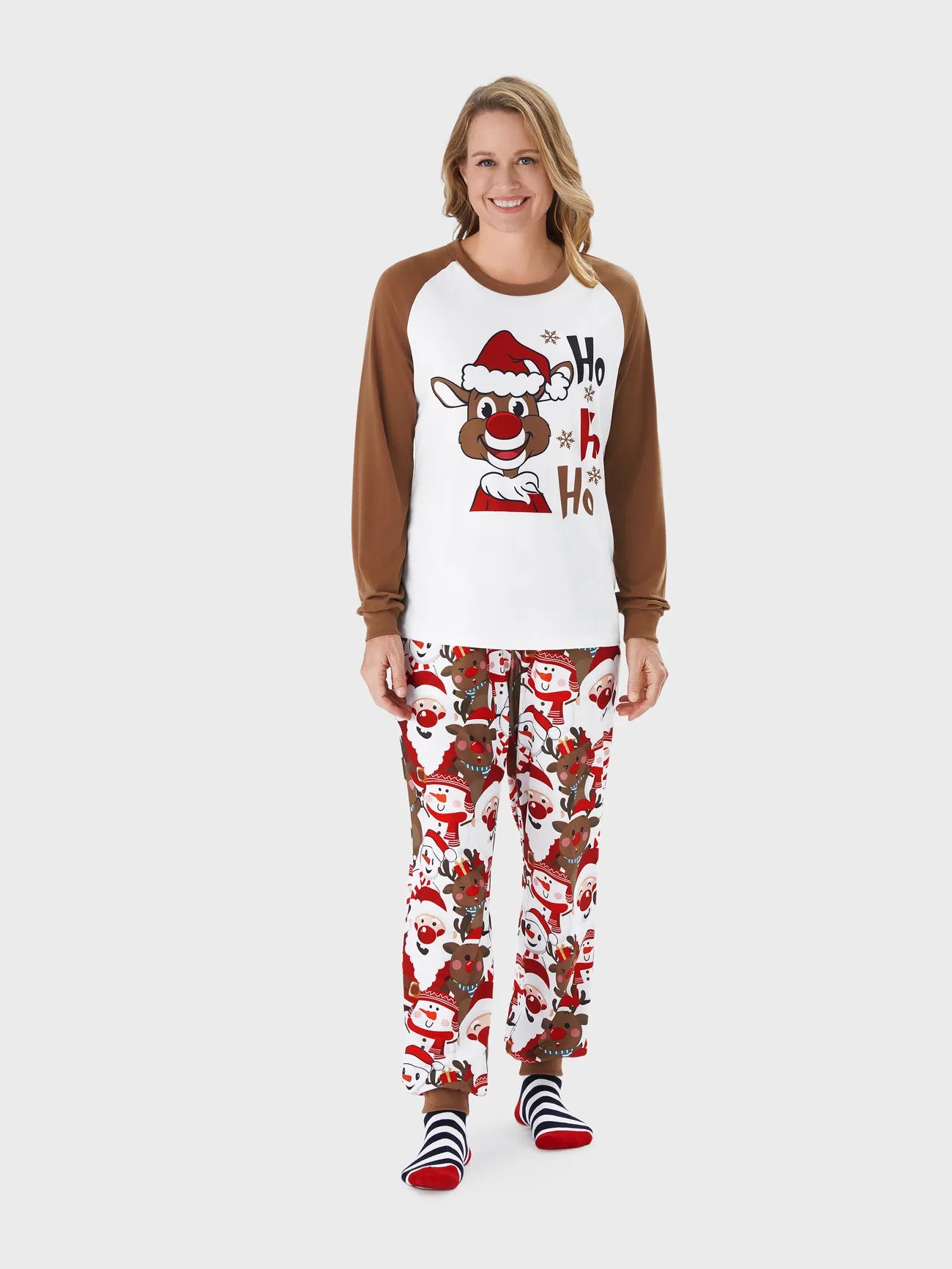 Christmas Family Matching Reindeer Print Raglan Sleeve Pajamas Sets-Original Pajamas
