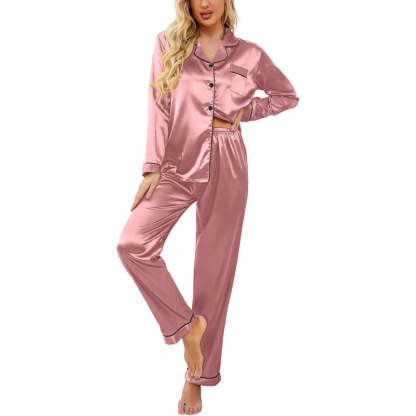 Button Down Satin Pajama Set-Original Pajamas