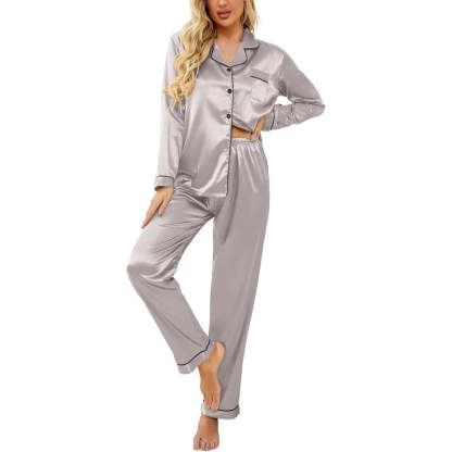 Button Down Satin Pajama Set-Original Pajamas