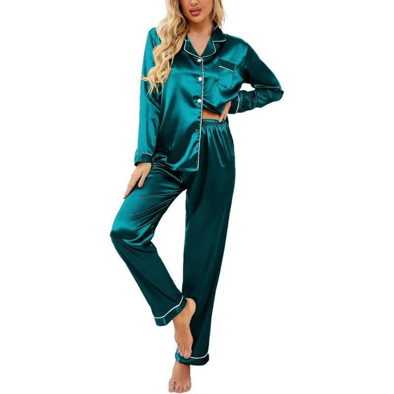 Button Down Satin Pajama Set-Original PajamasButton Down Satin Pajama Set - Image 2