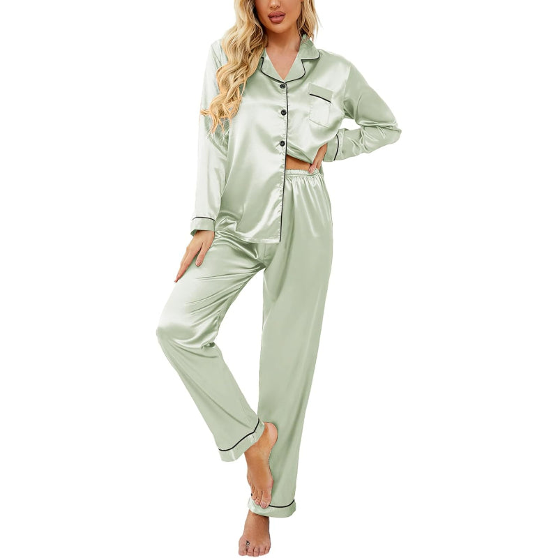 Button Down Satin Pajama Set-Original Pajamas