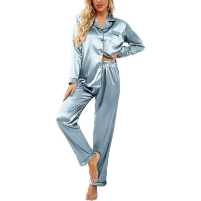 Button Down Satin Pajama Set-Original Pajamas